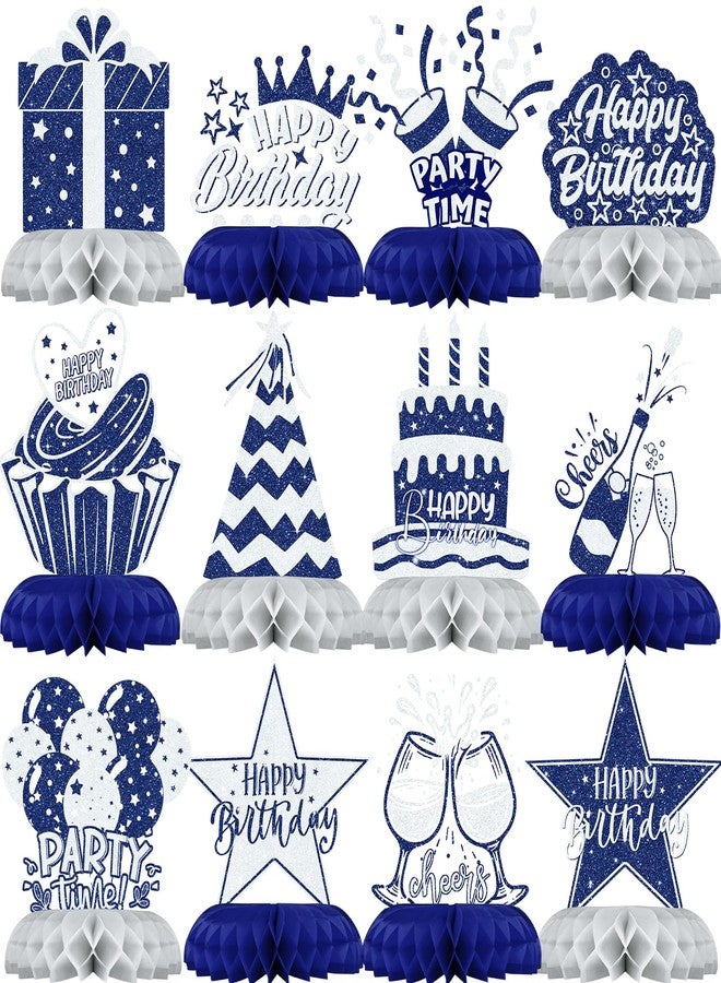 Celee Blue and Silver Birthday Decorations - 12Pcs Navy Blue and Silver Honeycomb Centerpieces for Table, Elegant Blue Silver Party Decor for Boys, Men or Adult Birthday Celebration - Image 1